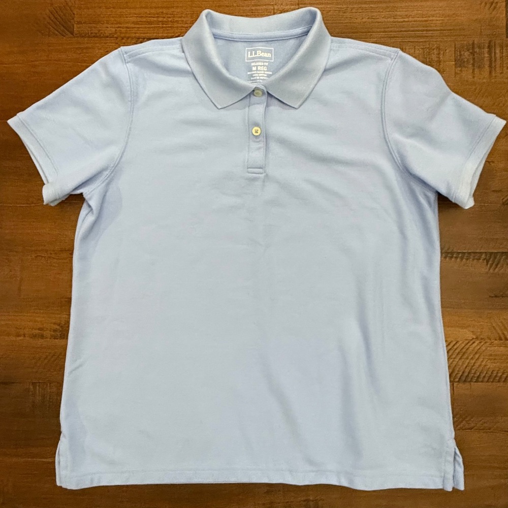 L.L.Bean Womens Relaxed Fit Polo Shirt Top light blue Short Sleeve Medium‎ Reg